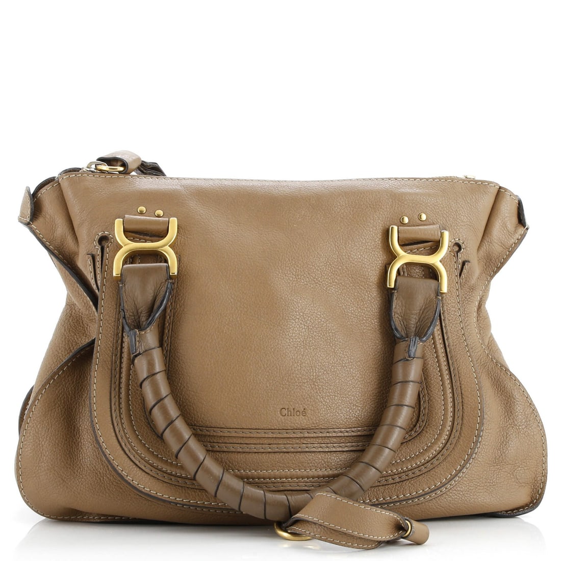 Chloe Marcie Satchel Leather Medium: Brand: Chloe Exterior Material: Leather Style: Satchels Exterior Color: Brown Size: Medium Measurements: Handle Drop 6", Height 12", Width 14", Depth 5", Strap Drop 20-22" Model: Marcie Satchel Leathe