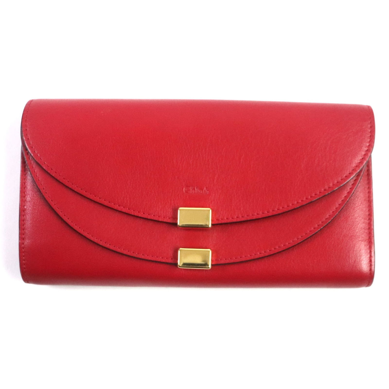 Chlo Chloe Georgia 3P0284 Leather Double-Flap Bi-Fold Long Wallet In Red With Gold Hardware: Brand: Chlo Type: Long Wallet (Bi-Fold) Gender: Women Material: Leather Color: Red Color Closure: Flap, Open Inner Pocket: Coin Purse 1, Card Slot 12, Pocket 5 Size (Hxwxd): 10.5cm x 19cm / 4.13'' x 7