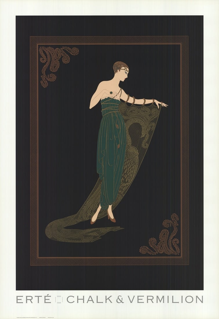 Erte Emerald Night " Poster Art Deco Black Green Brown: Artist: Erte Brand: Erte Country/Region Of Origin: USA Exact Year: 1992 Height: 38 Item Height: 38 Item Width: 26 Style: Glam Subject: Fashion Type: Offset Lithograph Year Of Production: 1992 Artist: