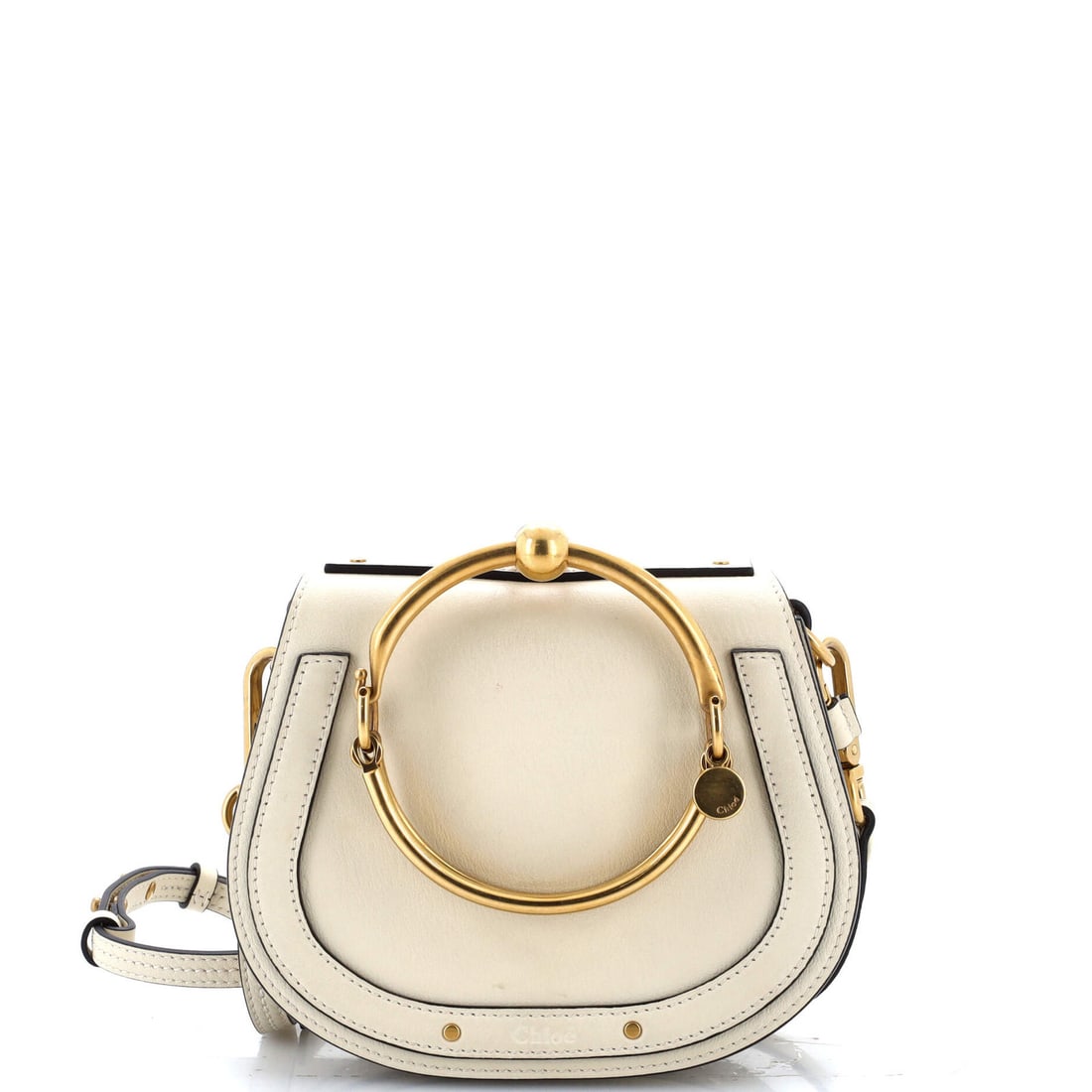 Chloe Nile Crossbody Bag Leather Small: Brand: Chloe Exterior Material: Leather Style: Cross Body Bags Exterior Color: Neutral Size: Small Accessories: With Strap Measurements: Handle Drop 4", Height 6.5", Width 7.5", Depth 2.5", Strap Drop