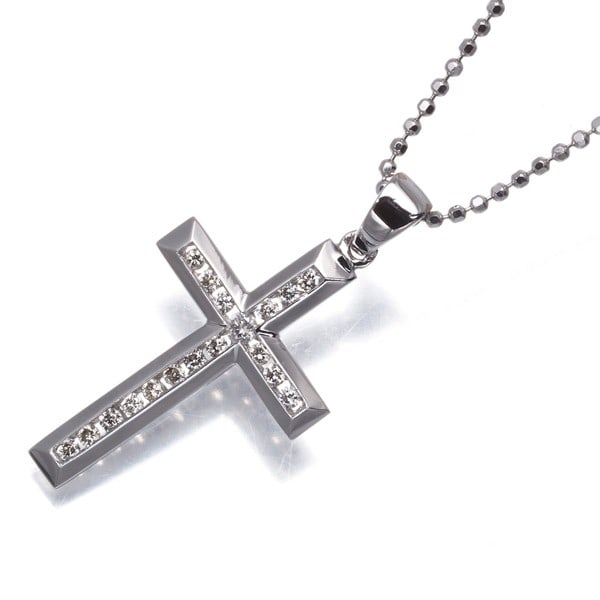 Diamond Cross Necklace 18K 750 White Gold (1 of 4)