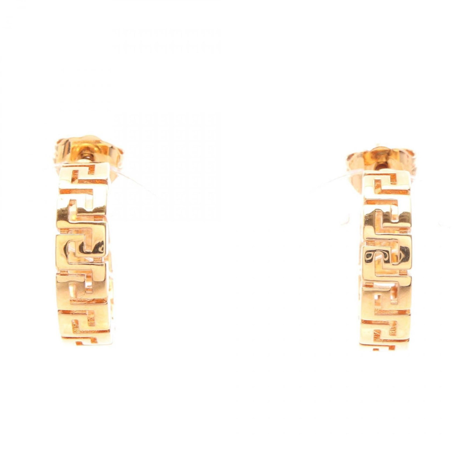 Versace Greca Earrings: Brand: Versace Type: Half Hoop Earrings Gender: Women Material: Gold Plating Color: Gold Size (Hxwxd): 18.00mm x 18.00mm / 0.71'' x 0.71'' Condition: Used (very good), A few traces of usage, some scra