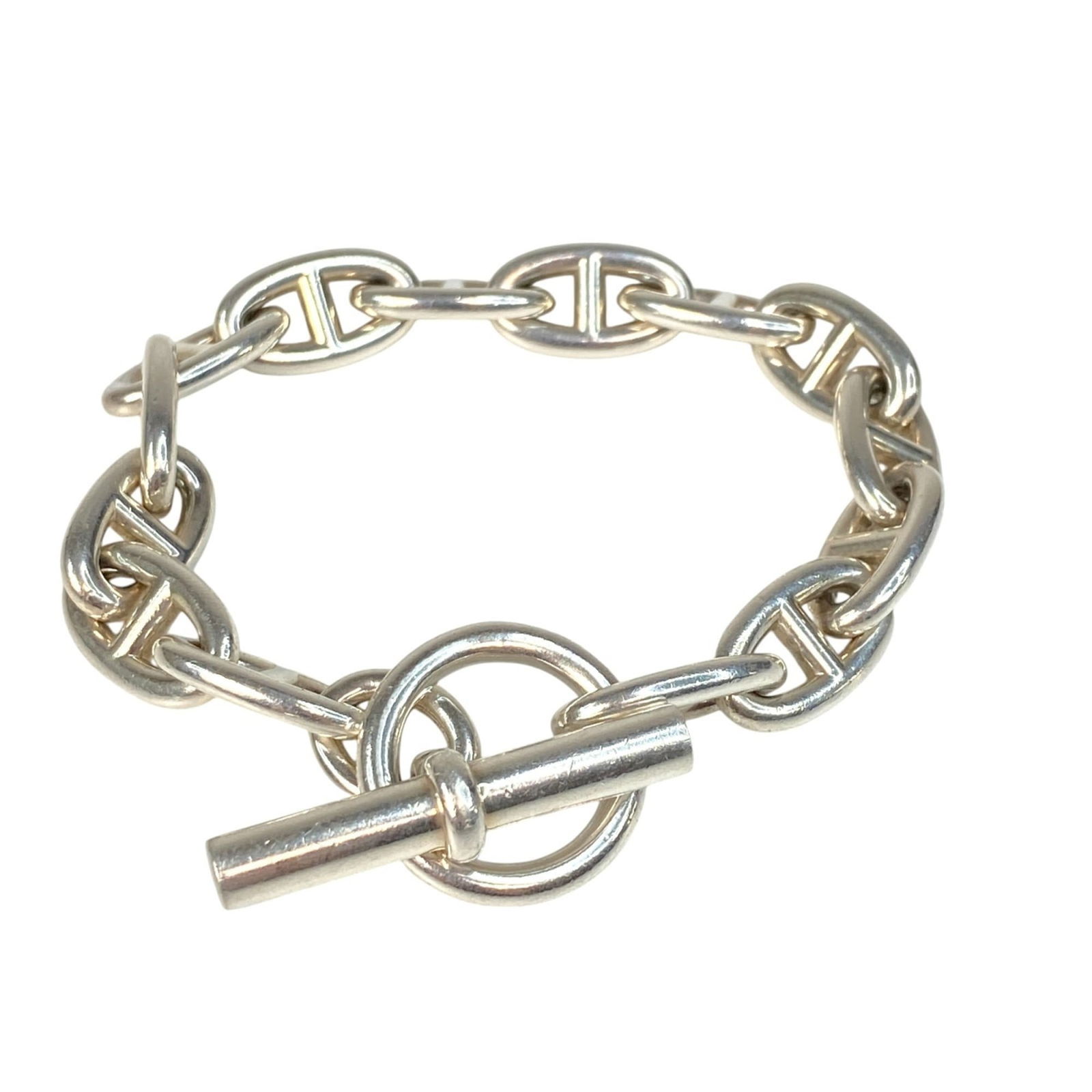 Hermes Herms: Brand: Hermes Type: Charm Bracelet Gender: Women Metal: Silver Metal Purity: Silver925 Length: 18cm / 7.08'' Weight: 75.9g / 2.67oz. Total Length: 22cm / 8.66'' Condition: Used (good), Traces of usage