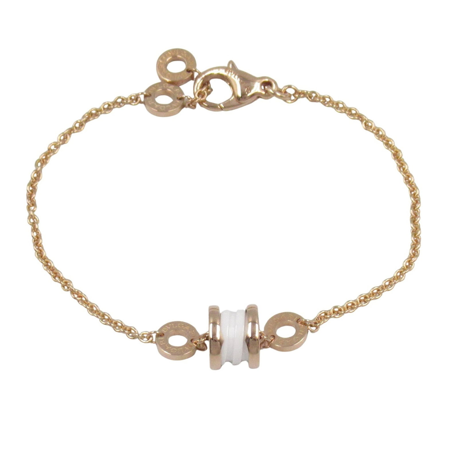 Bvlgari B-Zero1 Bracelet In White Ceramic: Brand: Bvlgari Type: Charm Bracelet Gender: Women Material: Ceramic, Pink Gold (18K) Color: Gold, White Length: 15cm - 17cm / 5.9'' - 6.69'' Condition: Used (very good), A few traces of usage, some sc