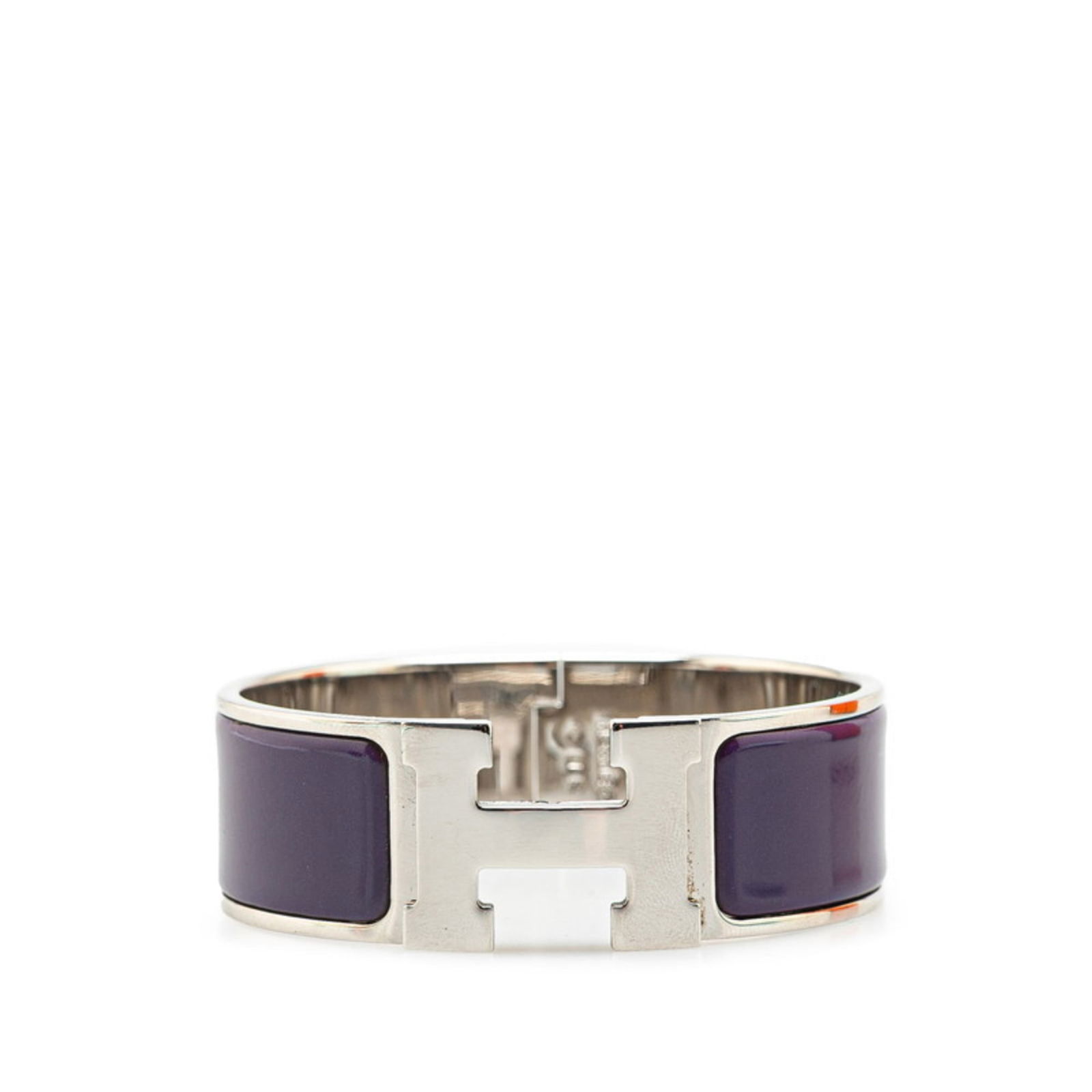 Hermes Click-Clack H Pm Bangle In Silver: Brand: Hermes Type: Bangle Gender: Women Material: Metal Color: Purple, Silver Length: 16cm / 6.29'' Condition: Used (very good), A few traces of usage, some scratches / dirt can be seen but overall i