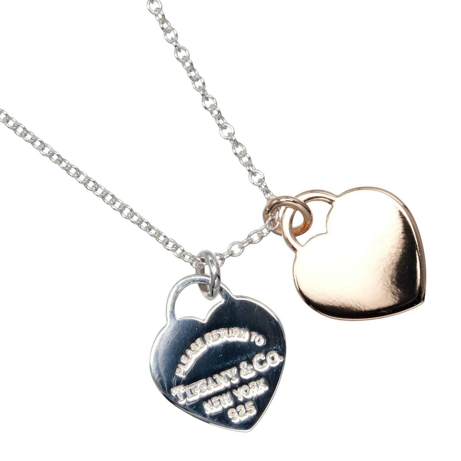 Tiffany Return To Double Mini Heart Tag Necklace Silver 925 18Kpg Pink Gold Approx. 3.16G (1 of 6)
