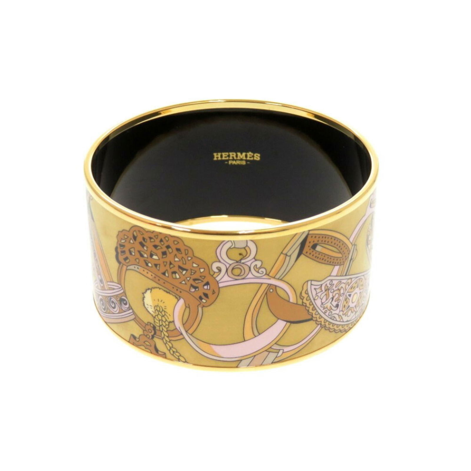 Like New Hermes Enamel Tgm Metal Gold Bangle 1880Hermes: Brand: Hermes Type: Bangle Gender: Women Material: Metal Color: Black, Gold Length: 20cm / 7.87'' Condition: Used (like new), Hardly any traces of usage nice item or refurbished item Product Disclaime