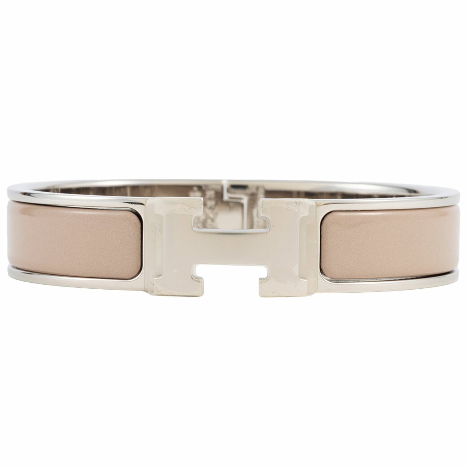 Hermes Enamel Bracelet Click H Bangle H700001Fp19Pm Metal Marron Glace Silver Hermes: Brand: Hermes Type: Charm Bracelet Material: Enamel, Metal Color: Marron, Silver Length: 16cm / 6.29'' Condition: Opened (never used) Product Disclaimer: Items may exhibit light wear, such as minor sc