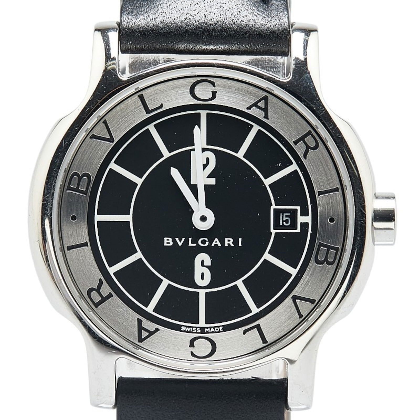 Bvlgari Solotempo Watch St29S Quartz Black Dial Stainless Steel Leather (1 of 8)