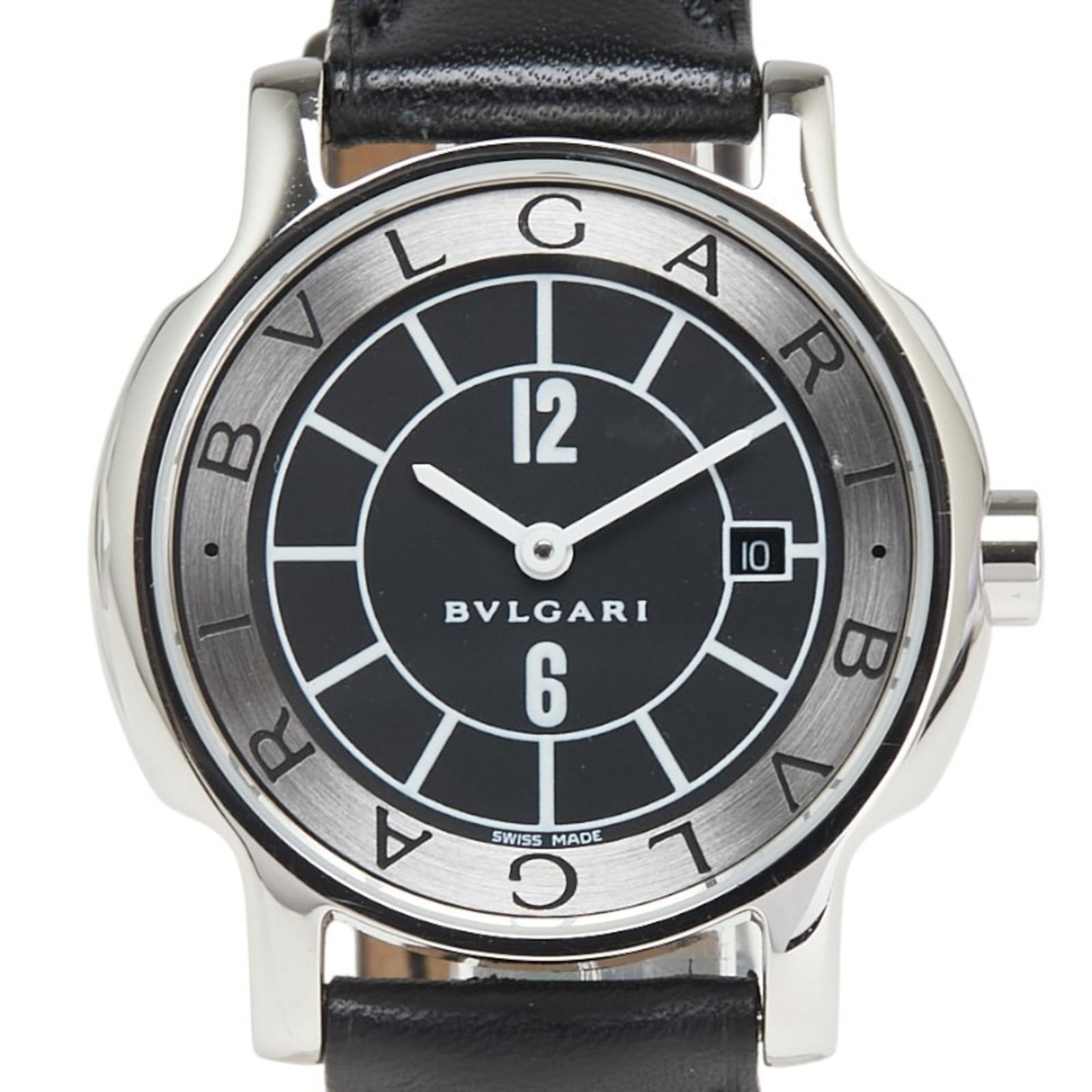 Bvlgari Solotempo Watch St29S Quartz Black Dial Stainless Steel Leather (1 of 8)