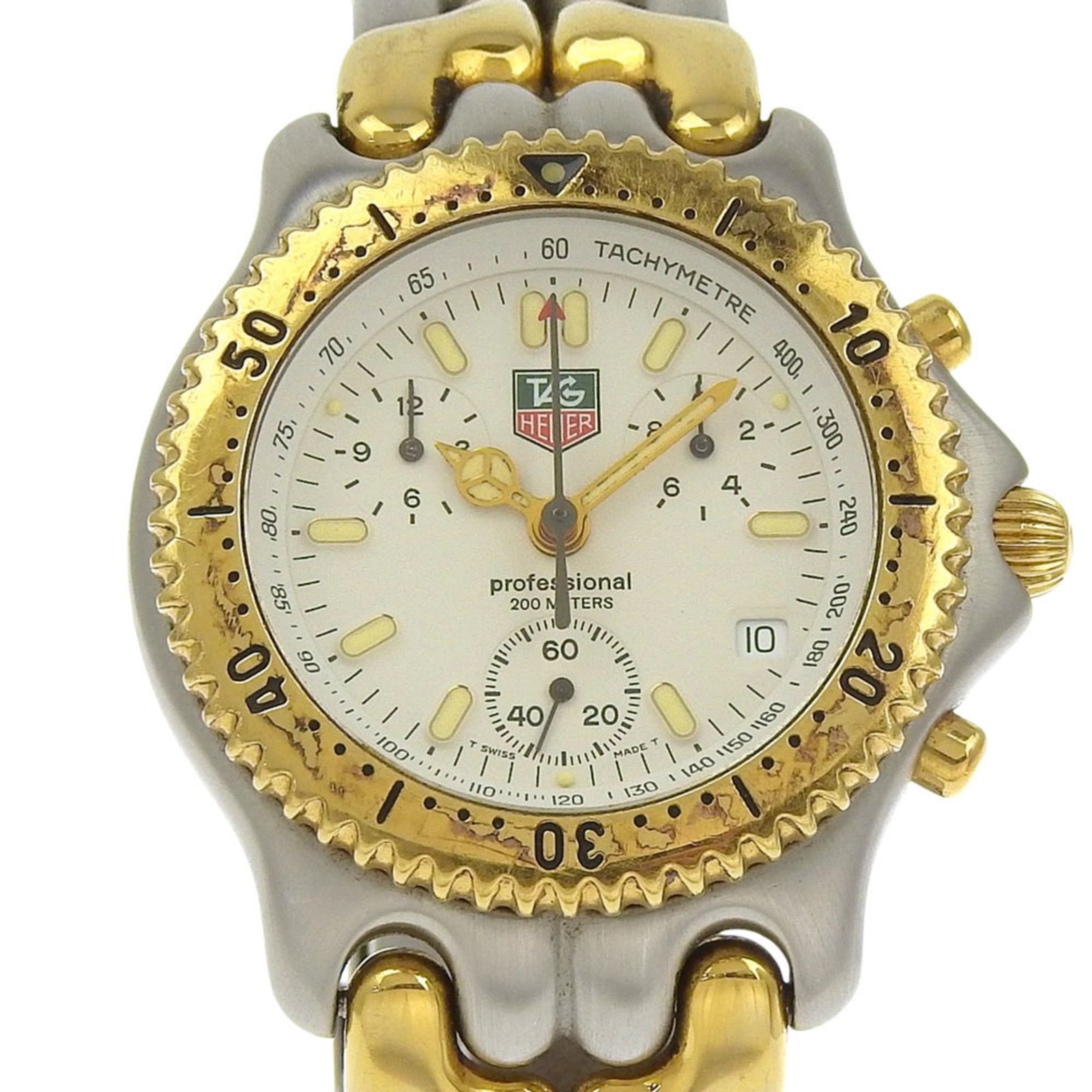 Tag Heuer Cell Watch Cg1120-0 Stainless Steel Gold Quartz Chronograph White Dial (1 of 8)
