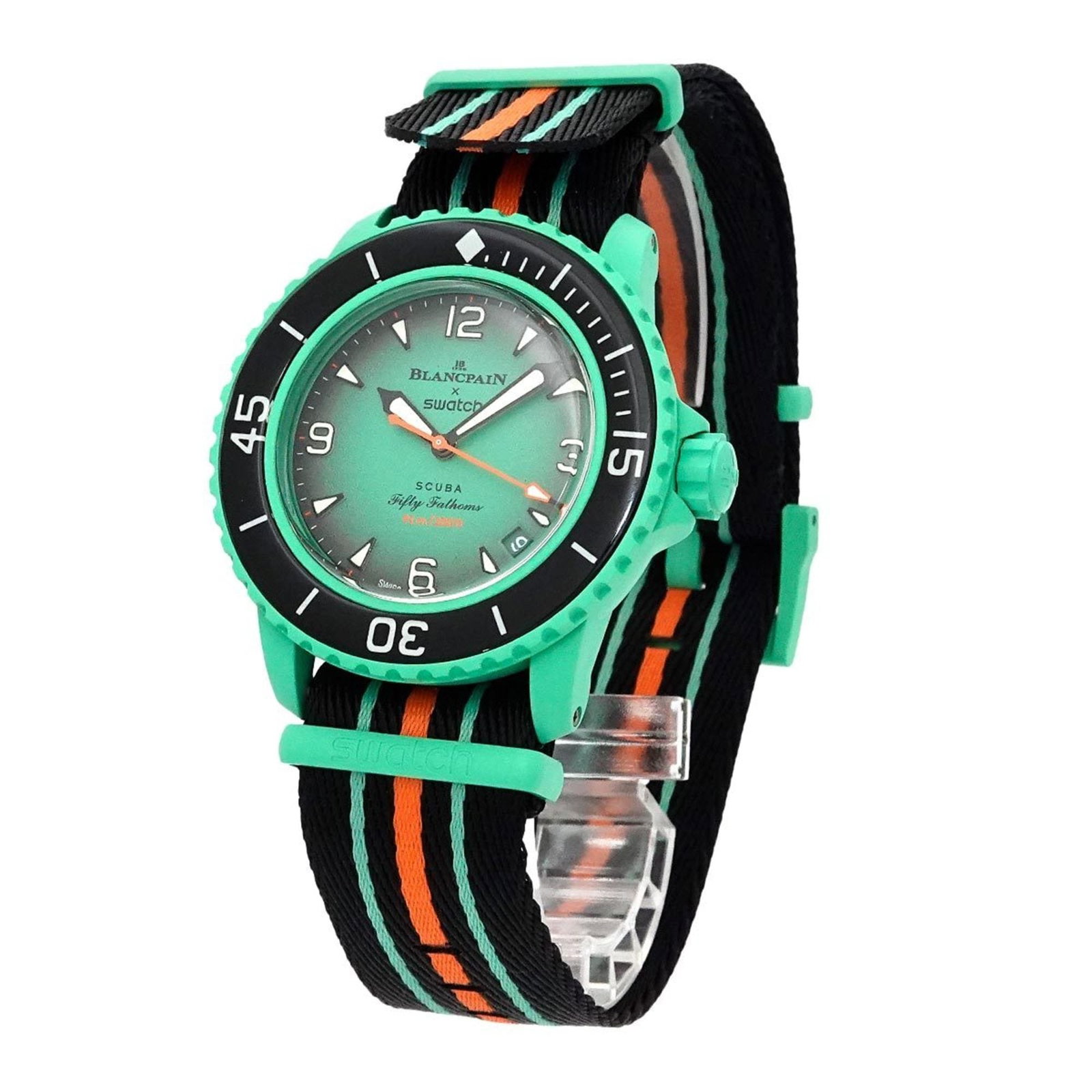 Swatch Blancpain X Fifty Fathoms Pacific Ocean So35I100 Men'S Watch With Date (1 of 8)
