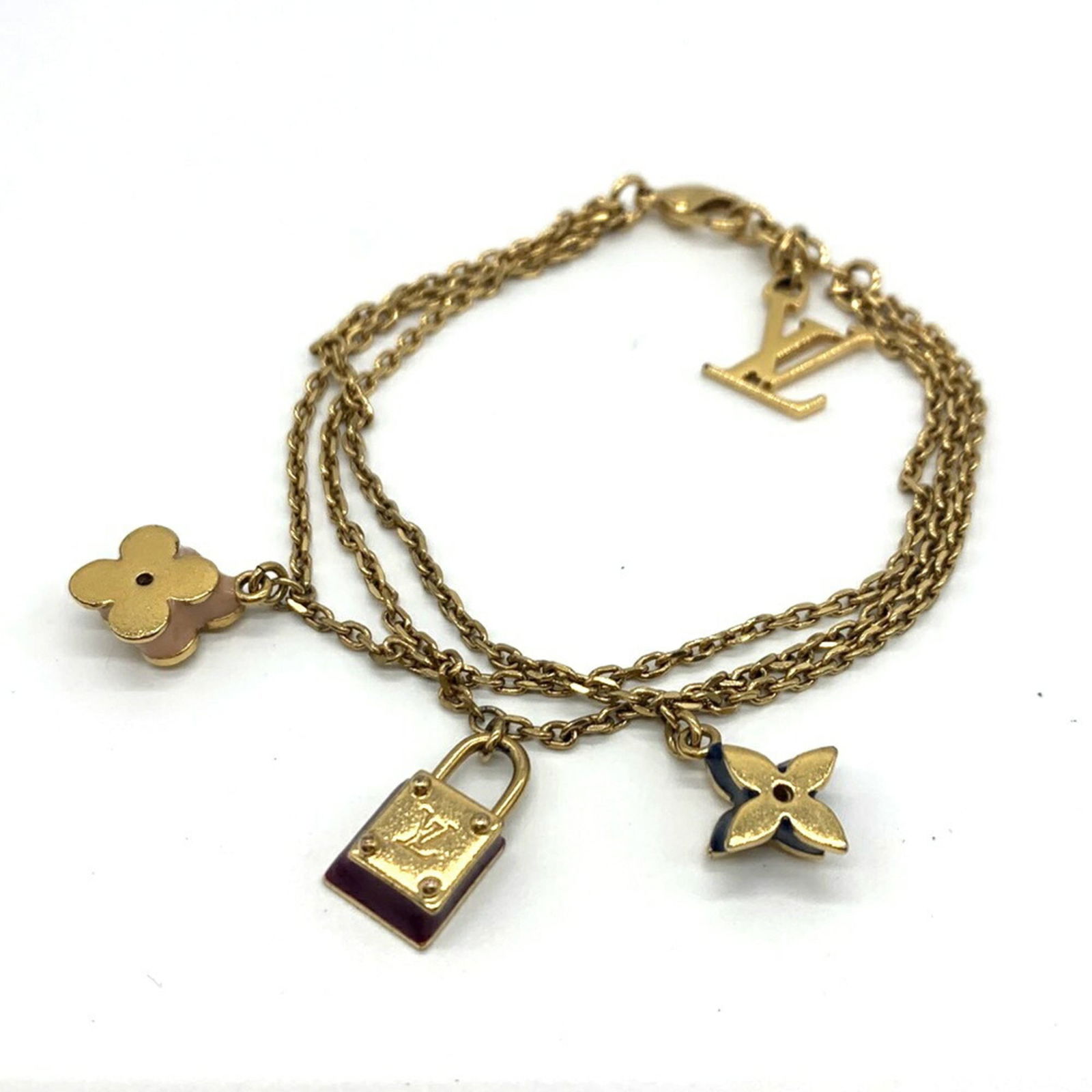 Louis Vuitton Sweet Charm Bracelet: Brand: Louis Vuitton Type: Charm Bracelet Gender: Women Finish: Gold Plated Length: 15.5cm / 6.1'' Weight: 11g / 0.38oz. Condition: Used (good), Traces of usage, scratches / dirt can be seen but gener