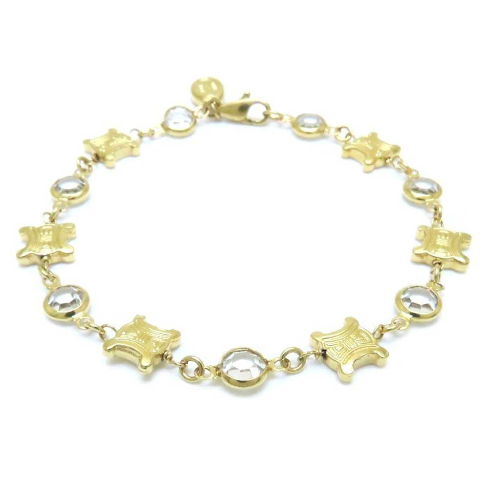 Celine Triomphe Motif Bracelet With Rhinestones: Brand: Celine Type: Charm Bracelet Gender: Women Material: Gold Plating Length: 19.5cm / 7.67'' Condition: Used (very good), A few traces of usage, some scratches / dirt can be seen but overall in ver