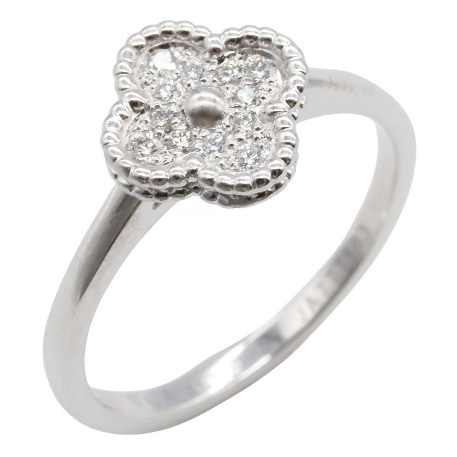 Van Cleef & Arpels Sweet Alhambra Diamond Ring In 18K White Gold (Vcaro85800) - Women'S: Brand: Van Cleef & Arpels Type: Band Ring Gender: Women Color: Clear, White Gold Material: White Gold (18K) Stone: Diamond Brand Size: 53 Us Size: 6.5 Condition: Used (like new), Hardly any traces of