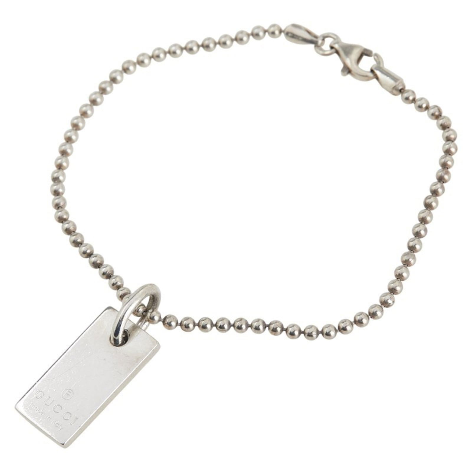 Gucci Logo Tag Ball Chain Bracelet In Sv925 Silver: Brand: Gucci Type: Charm Bracelet Gender: Women Material: Silver 925 Color: Silver Length: 17cm / 6.69'' Width: 2mm / 0.07'' Weight: 7.1g / 0.25oz. Condition: Used (good), Traces of usage, scratches /