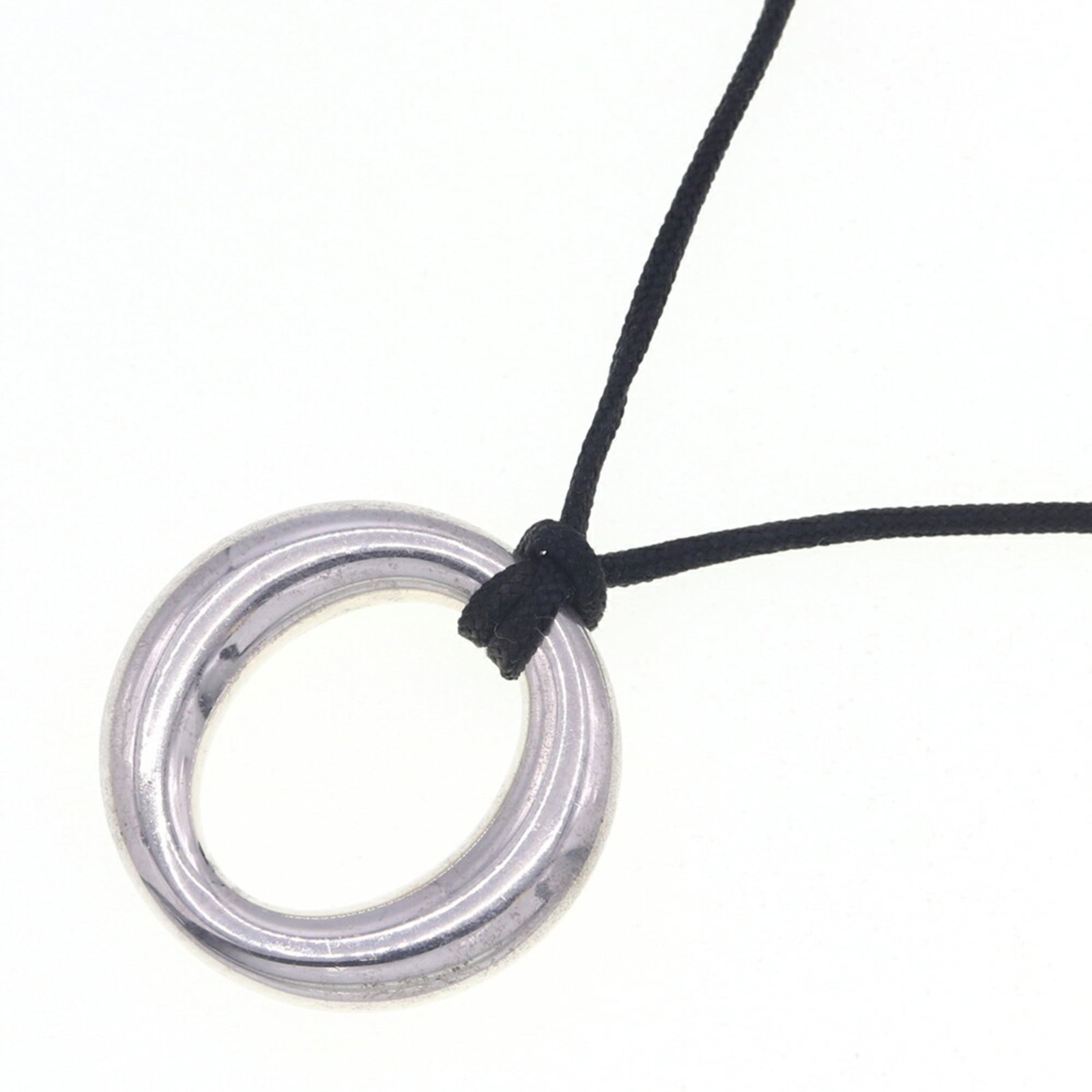 Tiffany & Co. Elsa Peretti Sebiana Sterling Silver 925 Fabric Cord Pendant Choker Oval Necklace (1 of 7)