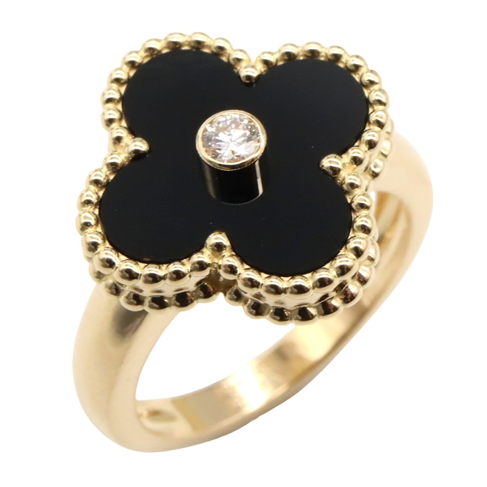 Van Cleef & Arpels Vintage Alhambra Ring: Brand: Van Cleef & Arpels Type: Band Ring Gender: Women Color: Black, Clear Stone: Diamond, Onyx Us Size: 4.5 Condition: Used (very good), A few traces of usage, some scratches / dirt can be seen but
