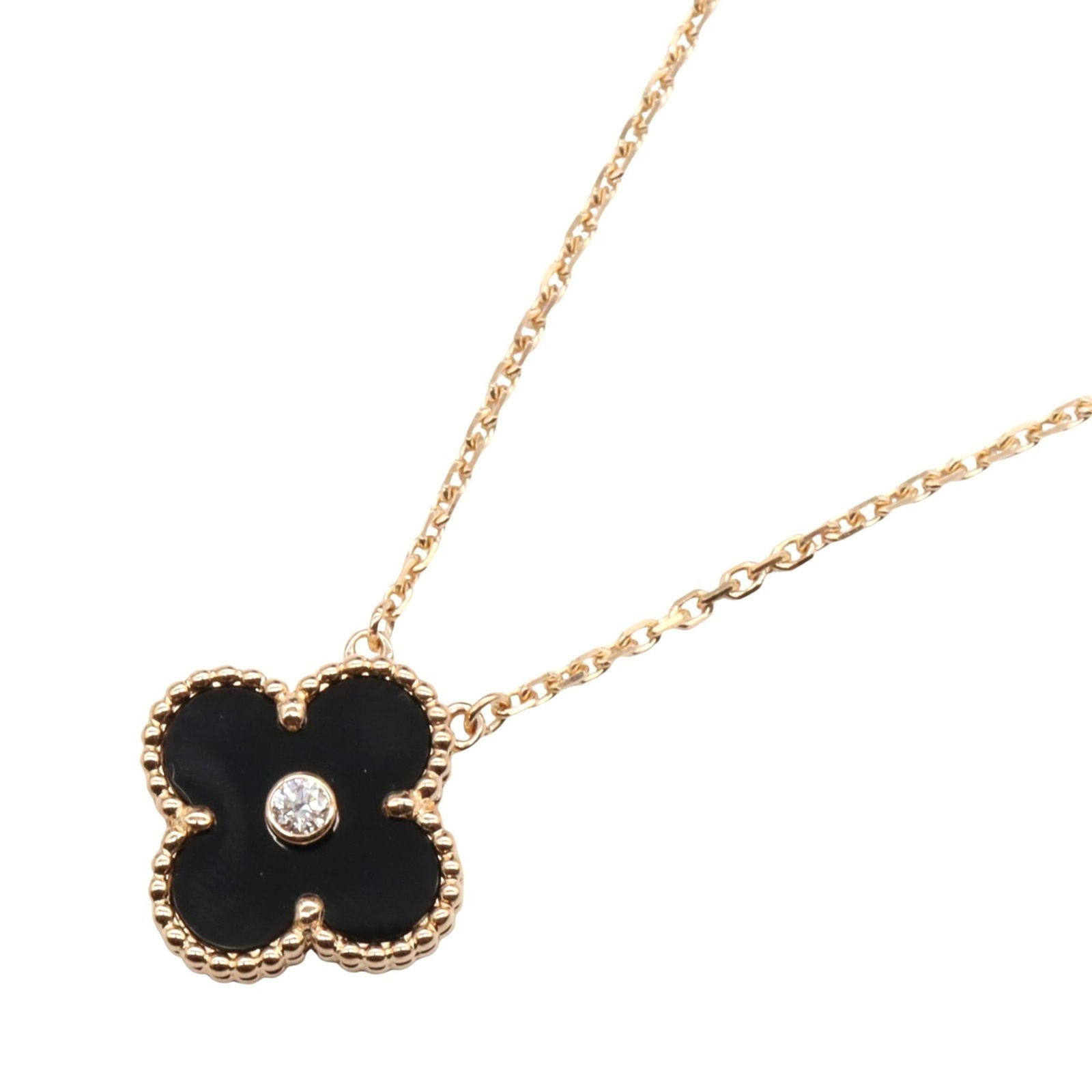 Van Cleef & Arpels Vintage Alhambra Necklace: Brand: Van Cleef & Arpels Necklace Type: Necklace Gender: Women Material: Pink Gold (18K) Color: Black, Clear Stone: Diamond, Onyx Neck Circumference: 38 cm - 42.5 cm / 14.96'' - 16.73'' Pendant Size: