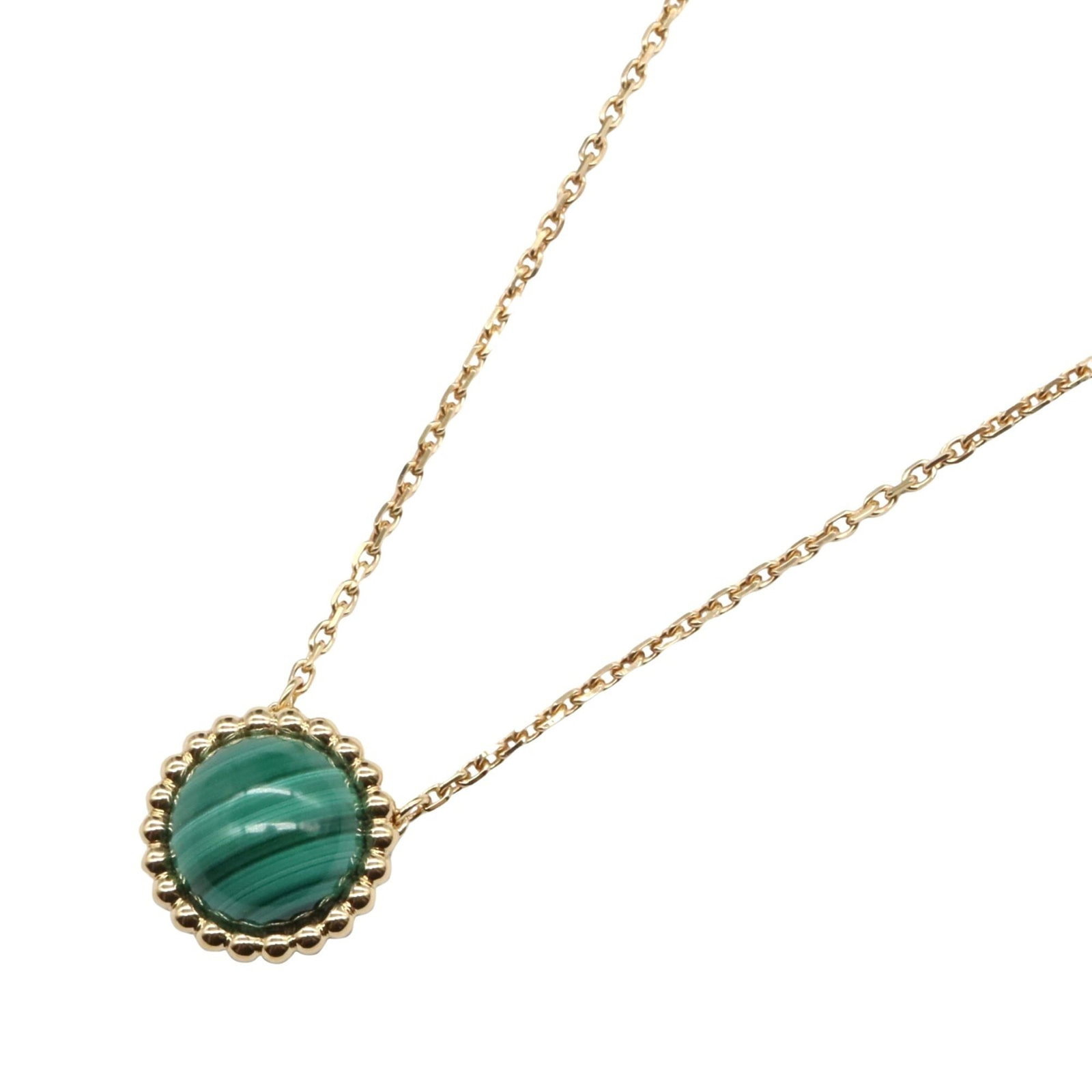 Van Cleef & Arpels Perle Cleur Malachite Necklace: Brand: Van Cleef & Arpels Necklace Type: Necklace Gender: Women Material: Yellow Gold (18K) Color: Green Stone: Malachite Neck Circumference: 38 cm - 42.5 cm / 14.96'' - 16.73'' Pendant Size: 13mm x 1