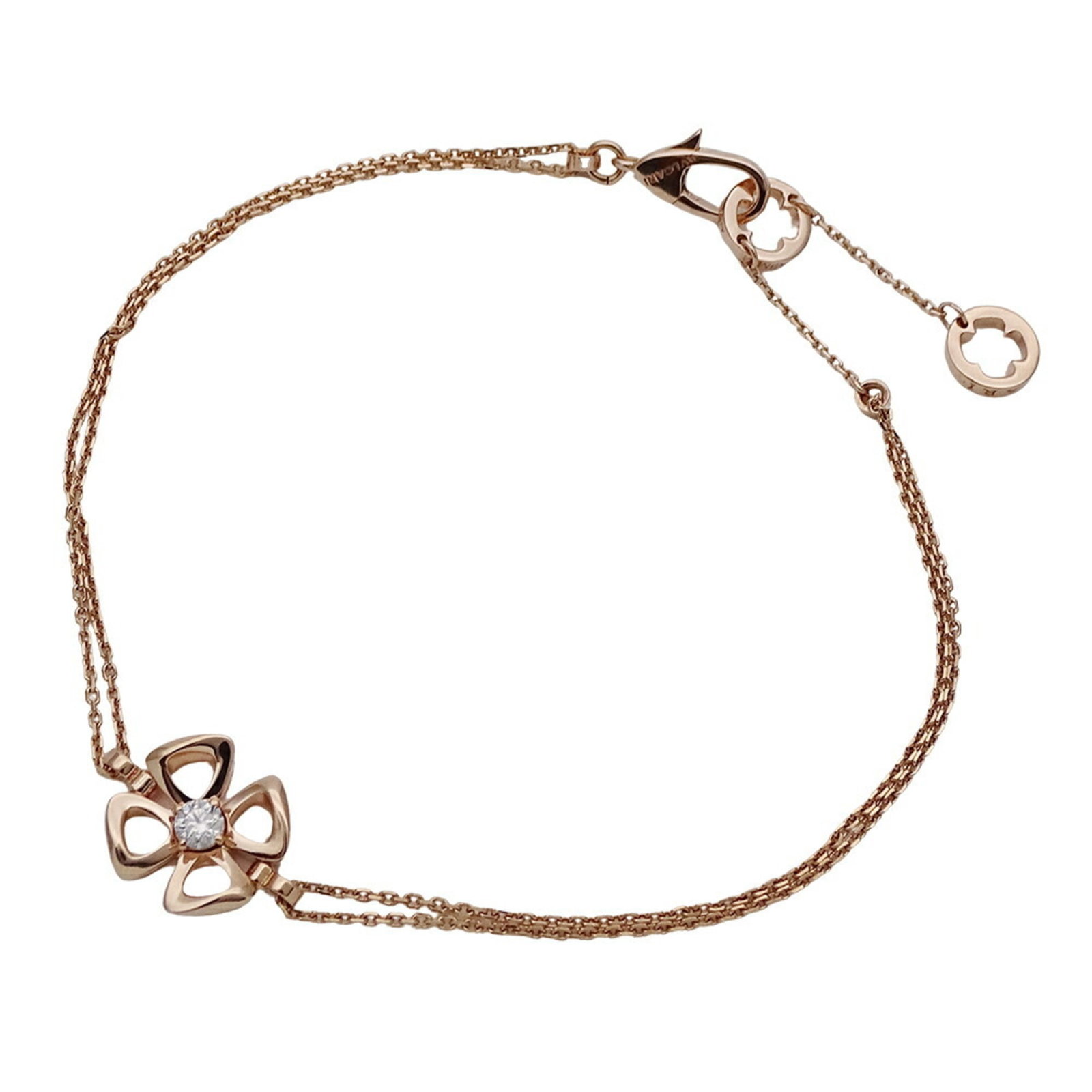 Bvlgari Bracelet: Brand: Bvlgari Type: Charm Bracelet Gender: Women Material: Pink Gold Color: Pink Stone: Diamond, No Stone Weight: 4.1g / 0.14oz. Stone Size (Hxw): 10.8cm x 10.6cm / 4.25'' x 4.17'' Condition: Used (v