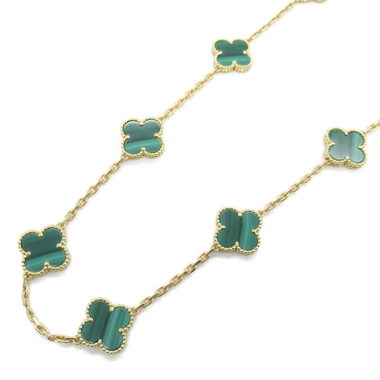 Van Cleef & Arpels Vintage Alhambra Necklace: Brand: Van Cleef & Arpels Necklace Type: Necklace Gender: Women Material: Yellow Gold (18K) Color: Yellow Gold Stone: Malachite Stone Color: Green Neck Circumference: 42 cm / 16.53'' Stone Size (Hxw):