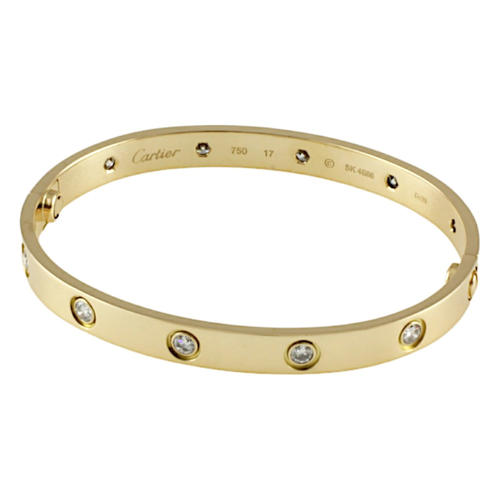 Cartier Love Bracelet #17 Bangle Diamond: Brand: Cartier Type: Bangle Gender: Women Material: Yellow Gold (18K) Color: Yellow Gold Stone: Diamond Length: 16cm / 6.29'' Condition: Used (like new), Hardly any traces of usage nice item or refurb