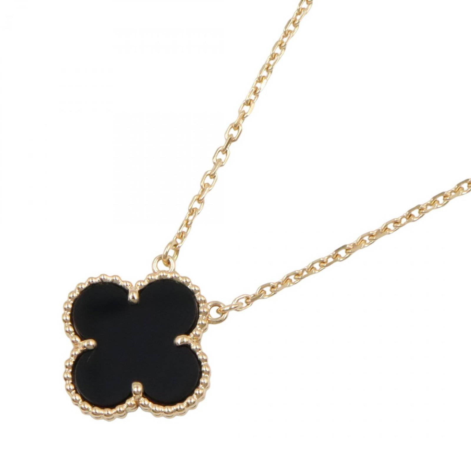 Van Cleef & Arpels Vintage Alhambra Necklace: Brand: Van Cleef & Arpels Necklace Type: Necklace Gender: Women Material: Yellow Gold (18K) Color: Black, Yellow Stone: Onyx Neck Circumference: 37 cm - 41.5 cm / 14.56'' - 16.33'' Pendant Size: 15mm