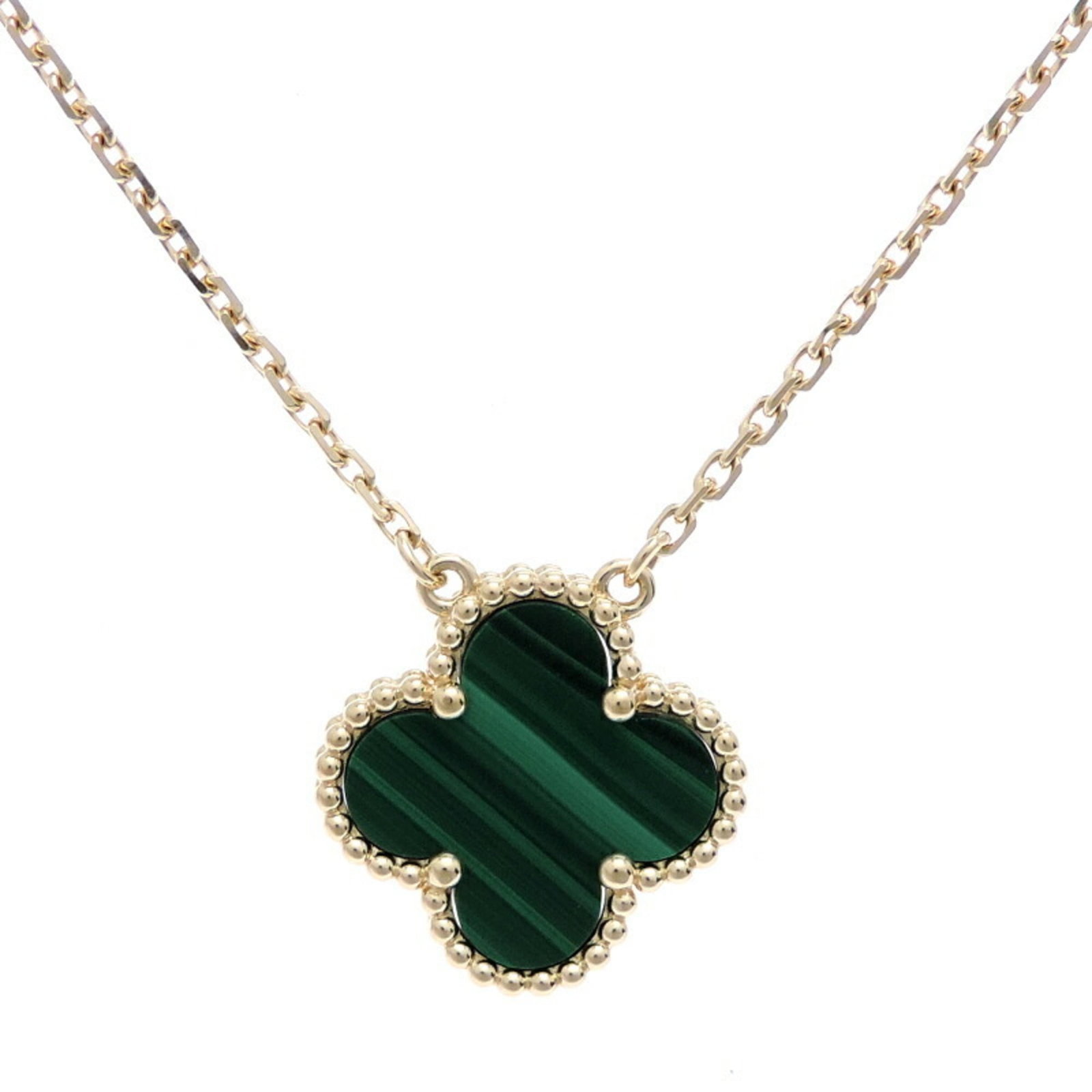Van Cleef & Arpels Alhambra Malachite Pendant Necklace For Women: Brand: Van Cleef & Arpels Necklace Type: Necklace Gender: Women Material: Yellow Gold (18K) Color: Green, Yellow Season: Vintage Neck Circumference: 42 cm / 16.53'' Condition: Used (very good), A few