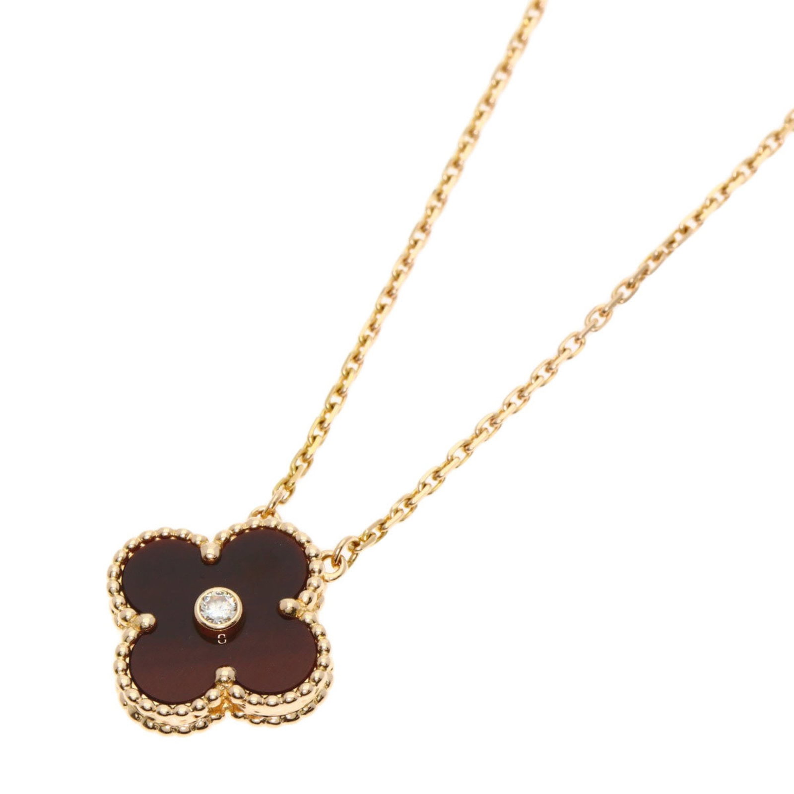 Van Cleef & Arpels Alhambra Bullseye Diamond Necklace In 18K Pink Gold: Brand: Van Cleef & Arpels Necklace Type: Necklace Gender: Women Material: Pink Gold (18K) Color: Pink Gold Stone: Diamond Neck Circumference: 45 cm / 17.71'' Pendant Size: 14.6mm x 14.6mm / 0.57'' x 0