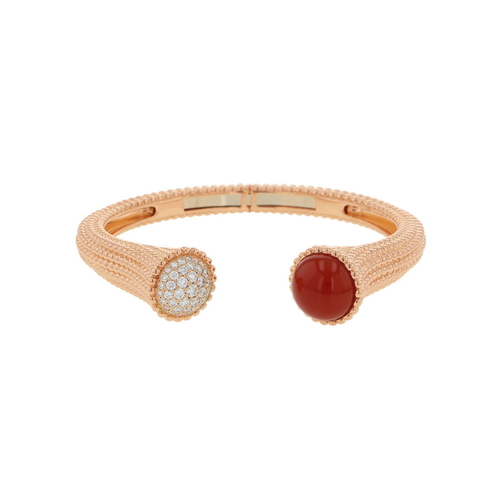 Van Cleef & Arpels Perle Couleur Medium Bracelet: Brand: Van Cleef & Arpels Type: Charm Bracelet Gender: Women Material: Pink Gold (18K) Stone: Diamond Weight (Ct.): 0.73 Color Grade: D Clarity: If Secondary Stone: Carnelian Length: 16cm / 6.29'' Wei