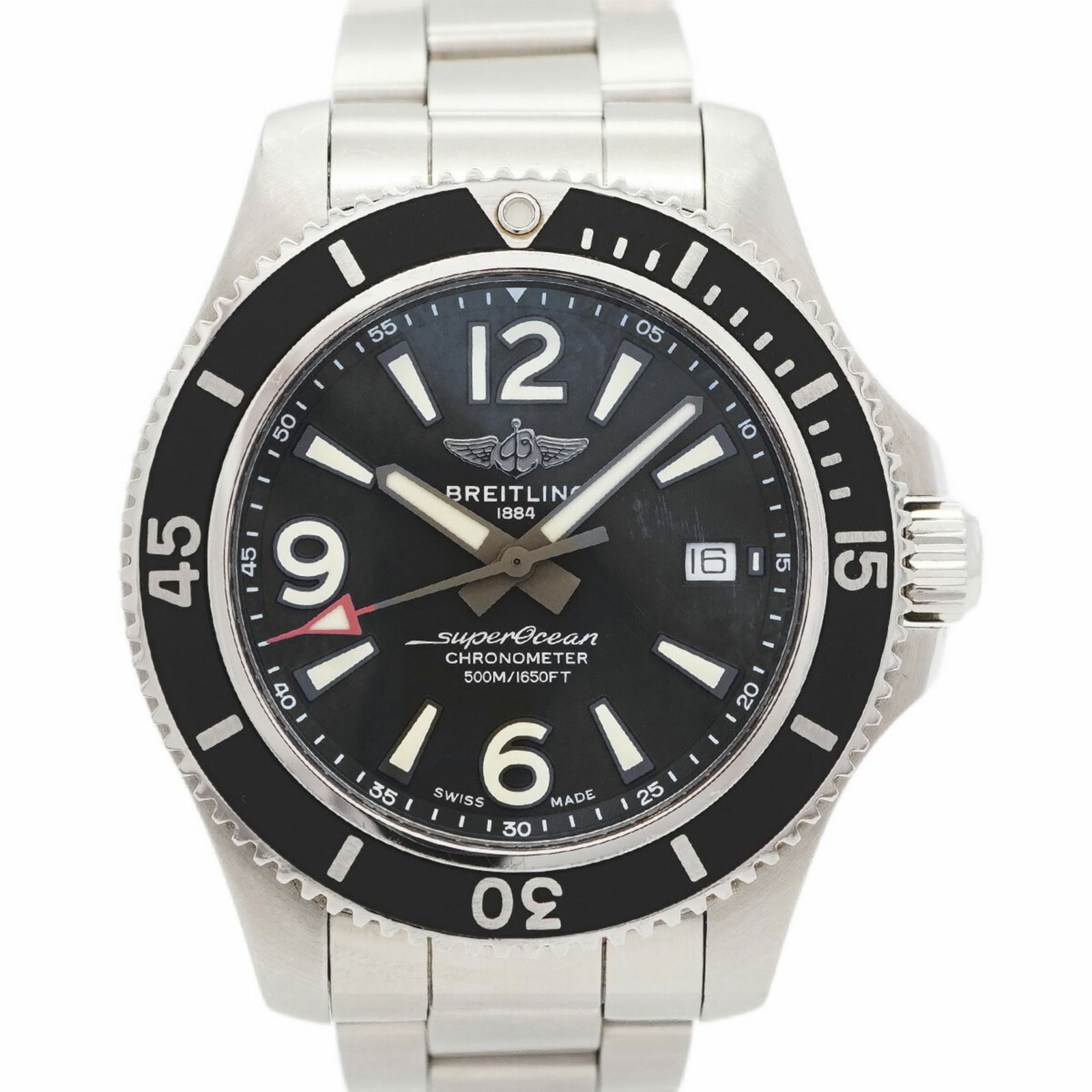 Breitling Superocean A17366 Black Dial: Brand: Breitling Type: Wristwatch Gender: Men Material (Band): Stainless Steel Color (Dial): Black Case Diameter: 42mm / 1.65'' Wrist Size: 15cm / 5.9'' Condition: Used (good), Traces of usage, scratc
