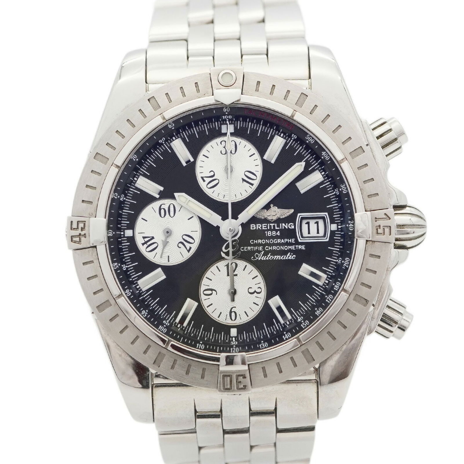 Breitling Chronomat Evolution A13356 Black Dial: Brand: Breitling Type: Wristwatch Gender: Men Material (Band): Stainless Steel Color (Dial): Black Case Diameter: 43.5mm / 1.71'' Wrist Size: 16cm / 6.29'' Condition: Used (good), Traces of usage, scr