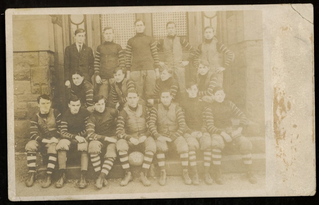 Vintage 1909 Football Team Black And White Photo Post Card: Product: Postcard Product Disclaimer: Not affiliated with any team or league. Signatures are unverified unless a certificate is stated. For inquiries, please reach out to support@seuyco.com. By regist