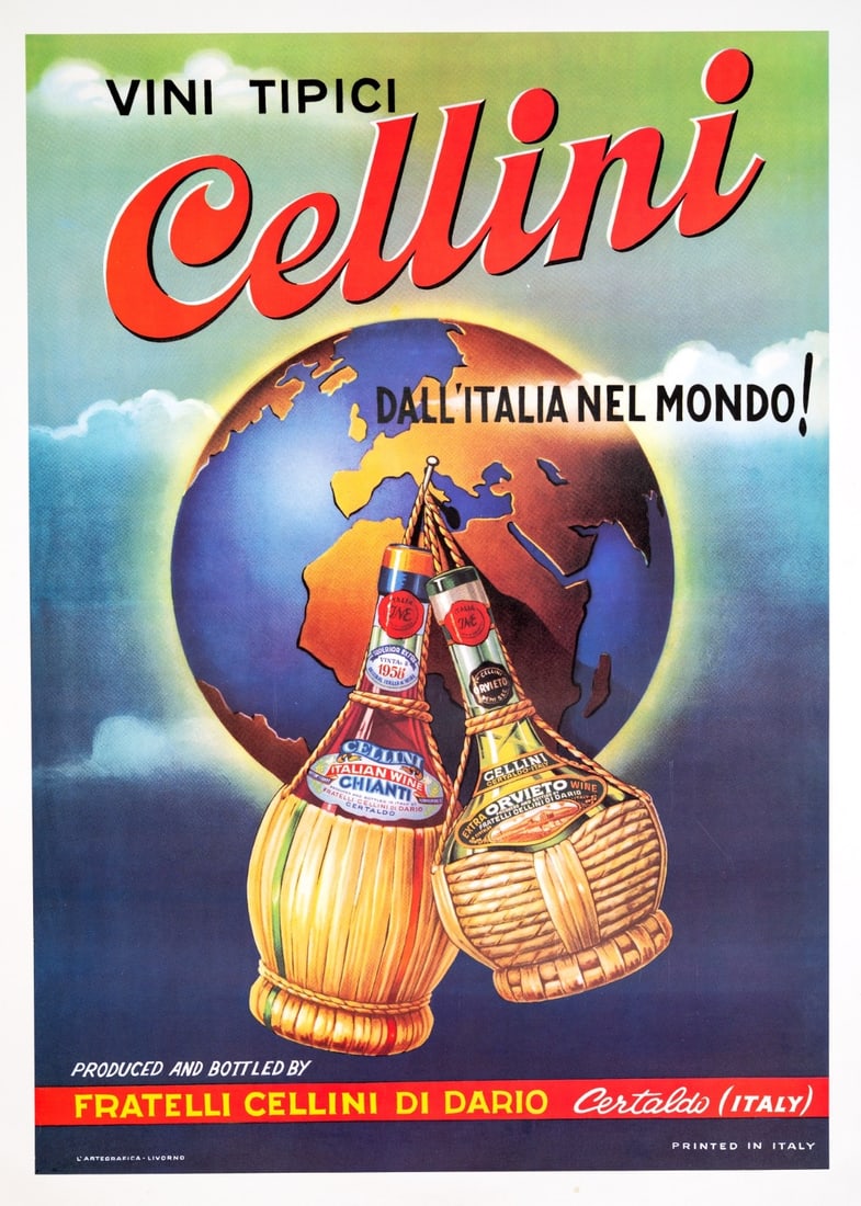 Vini Tipici Cellini Italian Wine Poster 1950 Vintage Poster: Country Of Origin: Italy Unit Of Sale: Single Piece Artist: canvas paper Size: Medium Date Of Creation: 1950 Title: Vini Tipici Cell Material: Canvas Paper Certificate Of Authenticity (Coa): Yes Regio