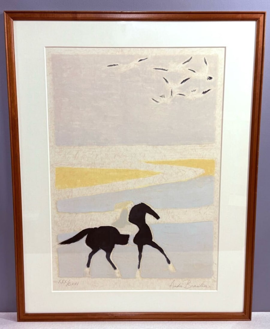 Authentic Andre Brasilier Lithograph "Flanders Coast" Signed Framed: Country Of Origin: France Artist: Andre Brasilier Unit Of Sale: Single Piece Signed By: Andre Brasilier Image Orientation: Portrait Signed: Yes Size: Large Material: Paper Original/Licensed Reprint: O