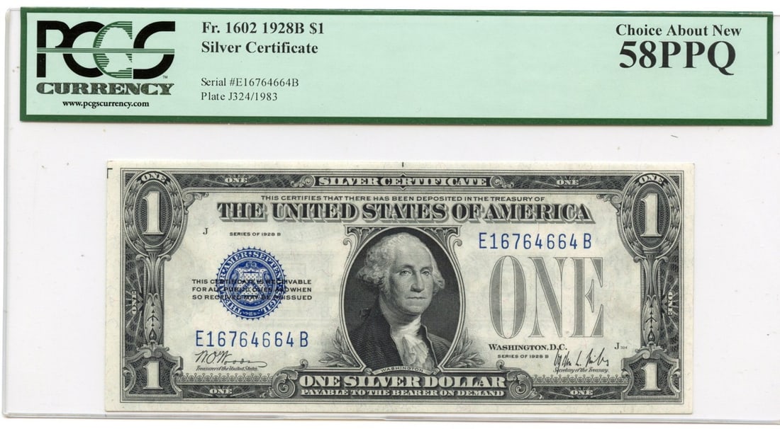 1928B $1 Silver Certificate Fr#1602 Pcgs Ch58 Ppq (1 of 1)