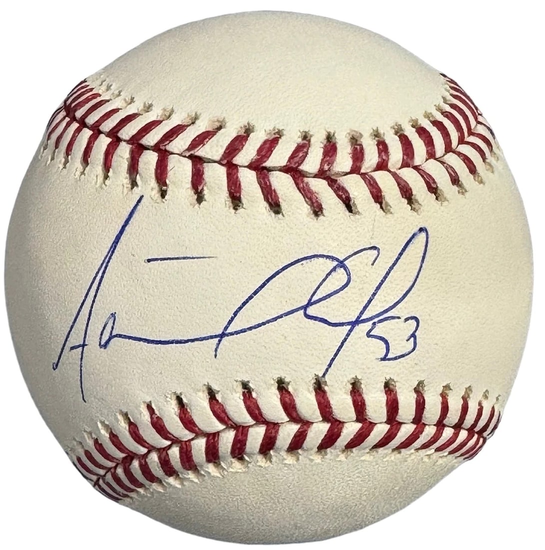 Adolis Garcia Autographed Official Major League Baseball (Beckett): Brand: Beckett Adolis Garcia Autographed Official Major League Baseball Signed in blue pen across the sweet spot of an officialRobert Manfred baseball. Product Disclaimer: Not affiliated with any team
