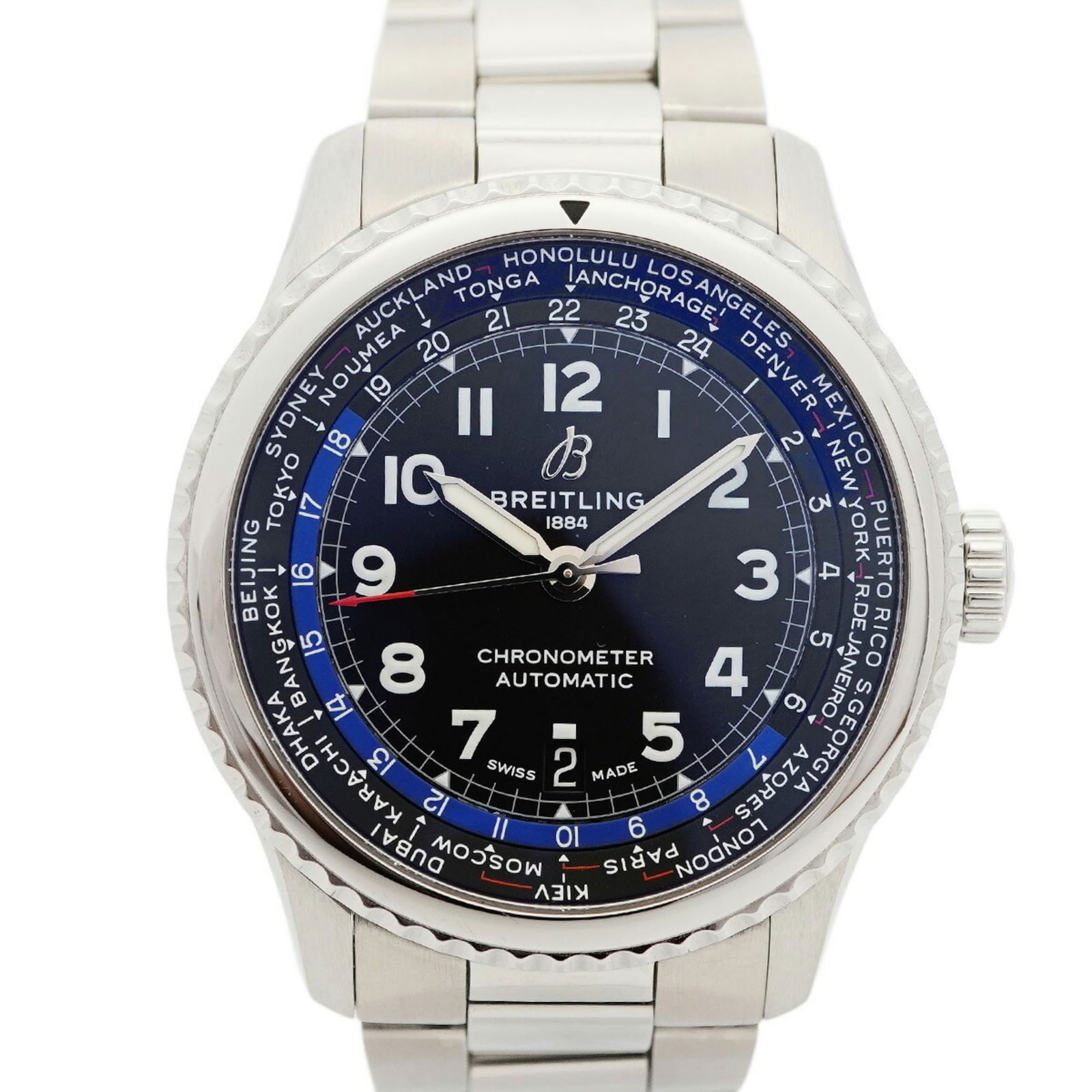 Breitling Aviator 8 Ab3521 Black Dial: Brand: Breitling Type: Wristwatch Gender: Men Material (Band): Stainless Steel Color (Dial): Black Case Diameter: 43.6mm / 1.72'' Wrist Size: 16cm / 6.29'' Condition: Used (good), Traces of usage, scr