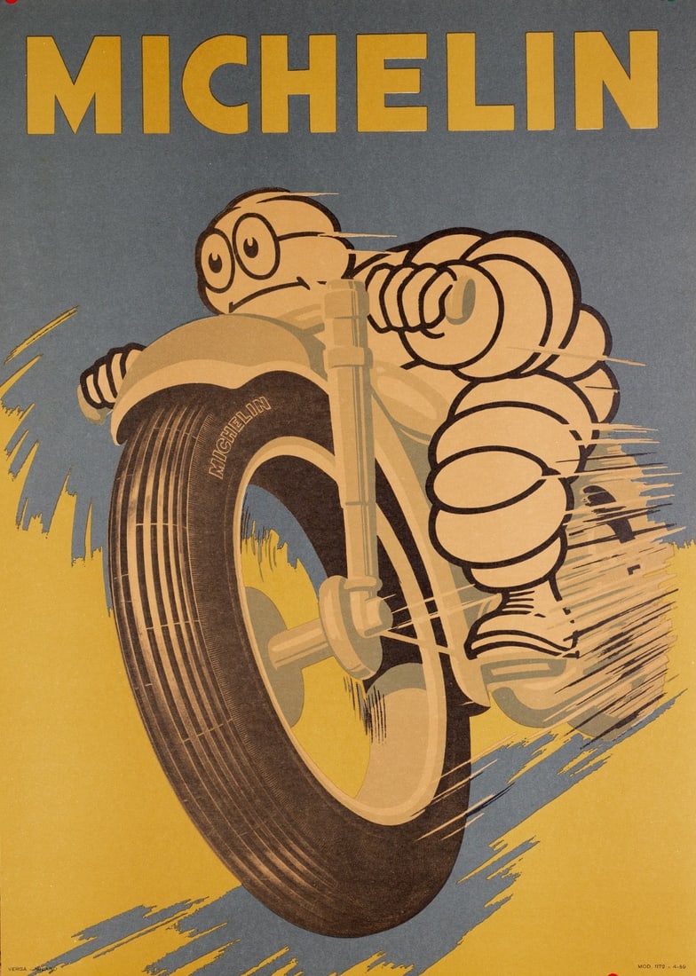Michelin Bibendum Original Italian Poster 1959  Motorcycle Advertising 19X27In (1 of 5)