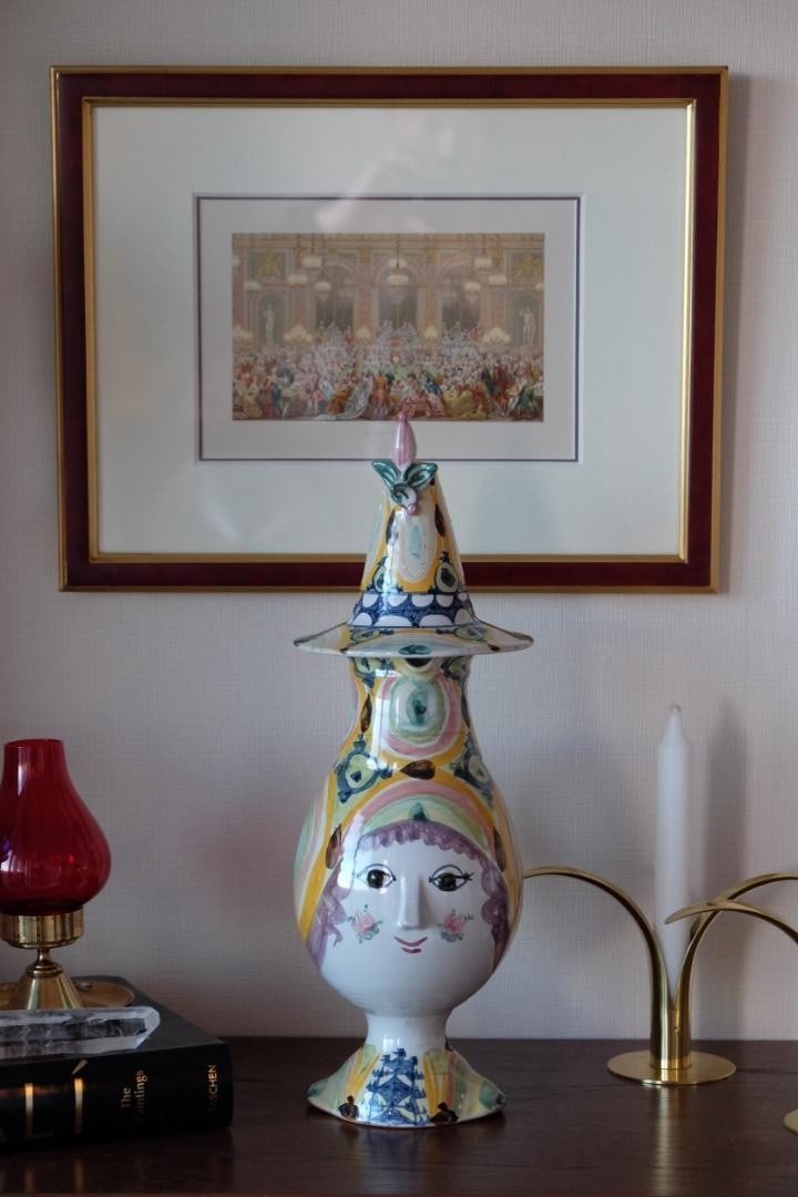 1966 Bjorn Wiinblad Vintage Ceramic Figurine Pitcher Vase Handmade Denmark: Country Of Origin: Denmark Antique: No Signed By: Bjorn Wiinblad Signed: Yes Color: Multicolor Material: Ceramic Vintage: Yes Brand: Bjorn Wiinblad Type: Vase Original/Licensed Reproduction: Original