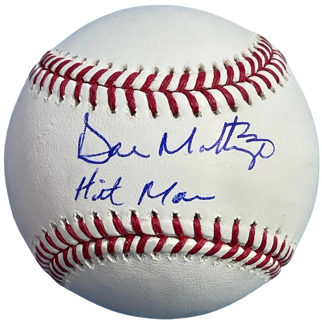 Don Mattingly Signed Official Mlb Baseball W/ Hit Man Inscription: Don Mattingly Autographed Official Major League Baseball Signed in blue ink across the sweet spot on this Robert Manfred Baseball with inscription "Hit Man". Product Disclaimer: Not affiliated with an