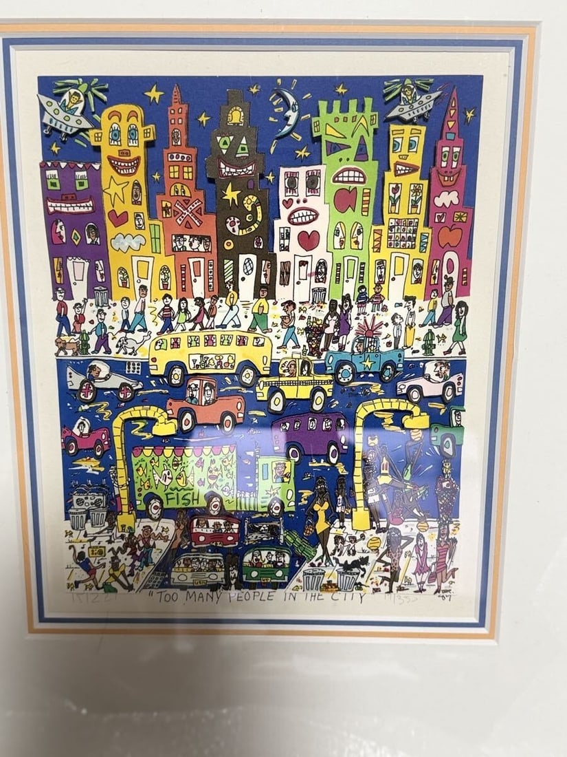 James Rizzi "Too Many People In The City" 3D Silkscreen Edition With Autograph: Artist: James Rizzi Unit Of Sale: Single Piece Signed: Yes Period: Contemporary (1970 - 2020) Material: Paper Region Of Origin: New York USA Framing: Framed Original/Licensed Reprint: Original Persona