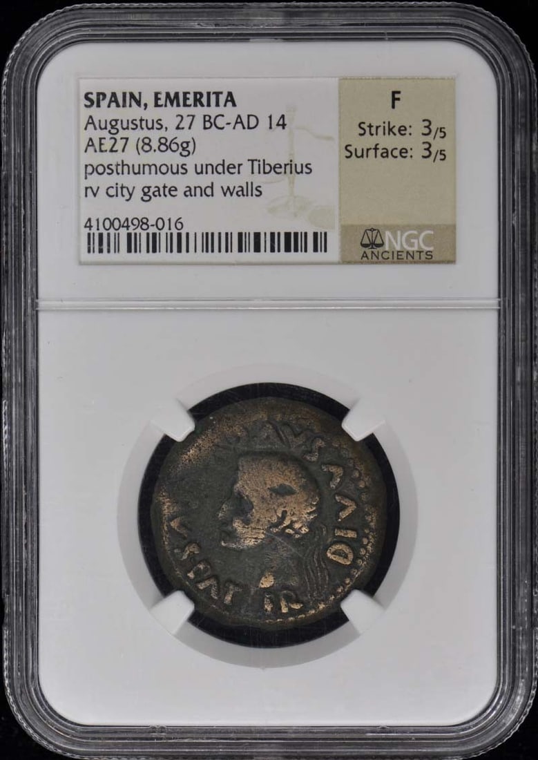 Augustus, 27 Bc-Ad 14 Spain, Emerita Ae27 Ngc F12 (1 of 1)
