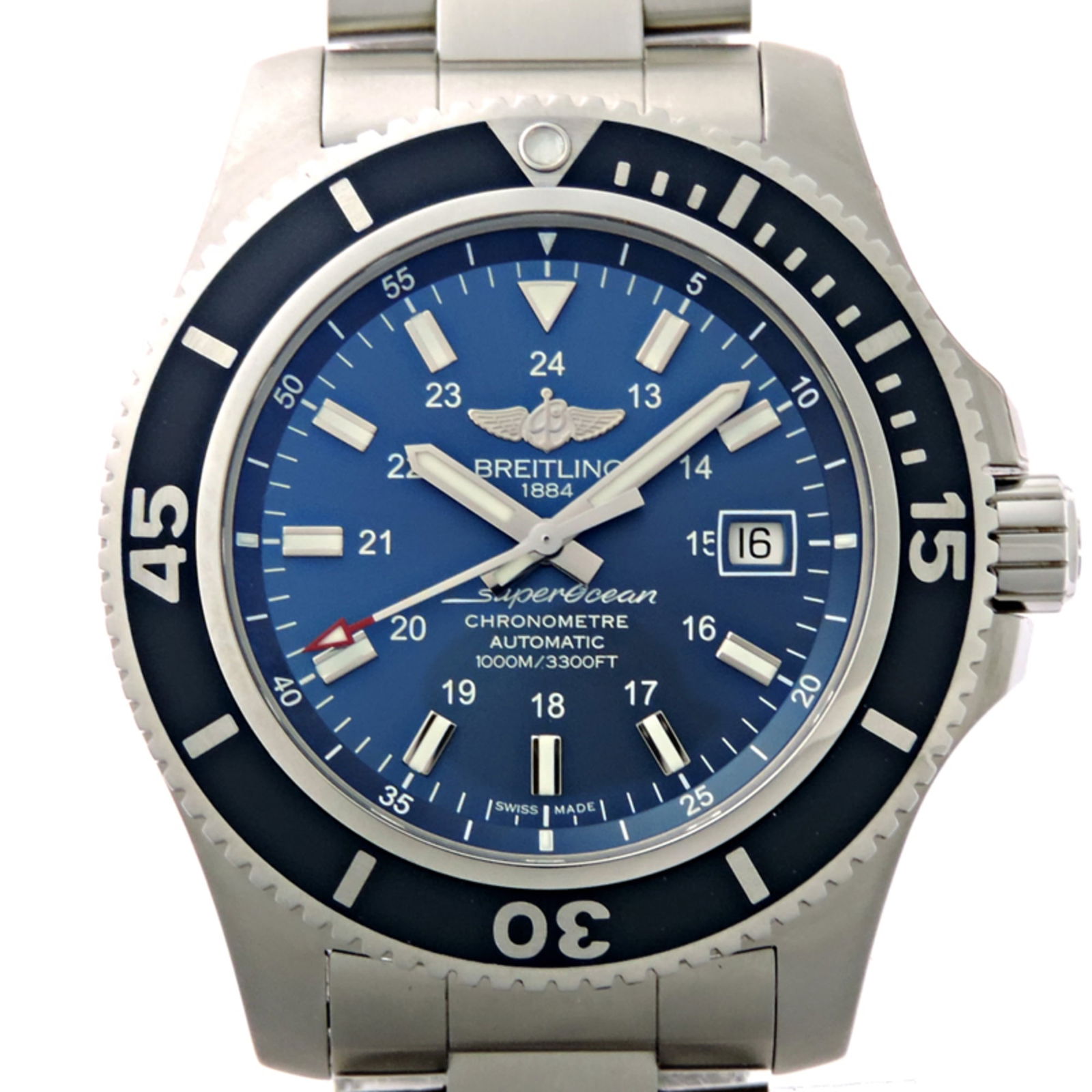 Breitling Superocean Ii 44 Japan Edition: Brand: Breitling Type: Wristwatch Gender: Men Material (Case): Stainless Steel Material (Band): Stainless Steel Color (Dial): Blue Case Diameter: 44mm / 1.73'' Wrist Size: 21cm / 8.26'' Condition: Use
