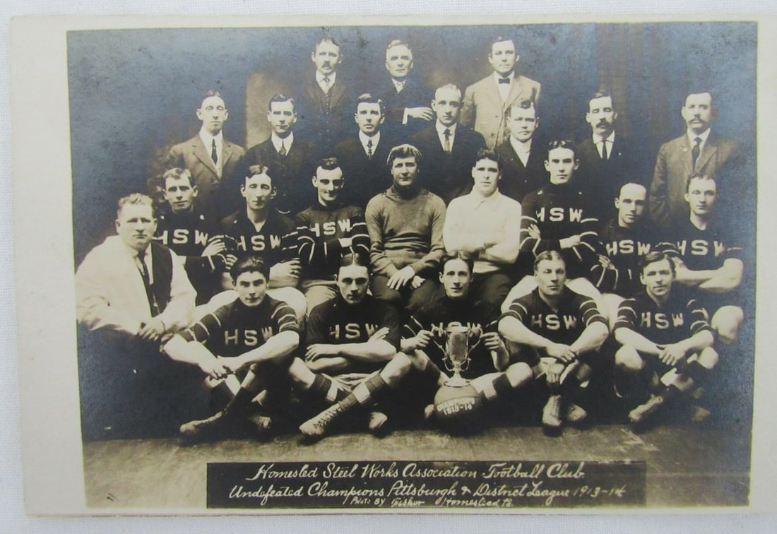 1913-14 Homestead Pa Steelworkers Assoc. Football Undefeated Postcard 136380: Sport: Football Original/Reprint: Original Autograph Authentication: Seller League: NCAA Product Disclaimer: Not affiliated with any team or league. Signatures are unverified unless a certificate is s