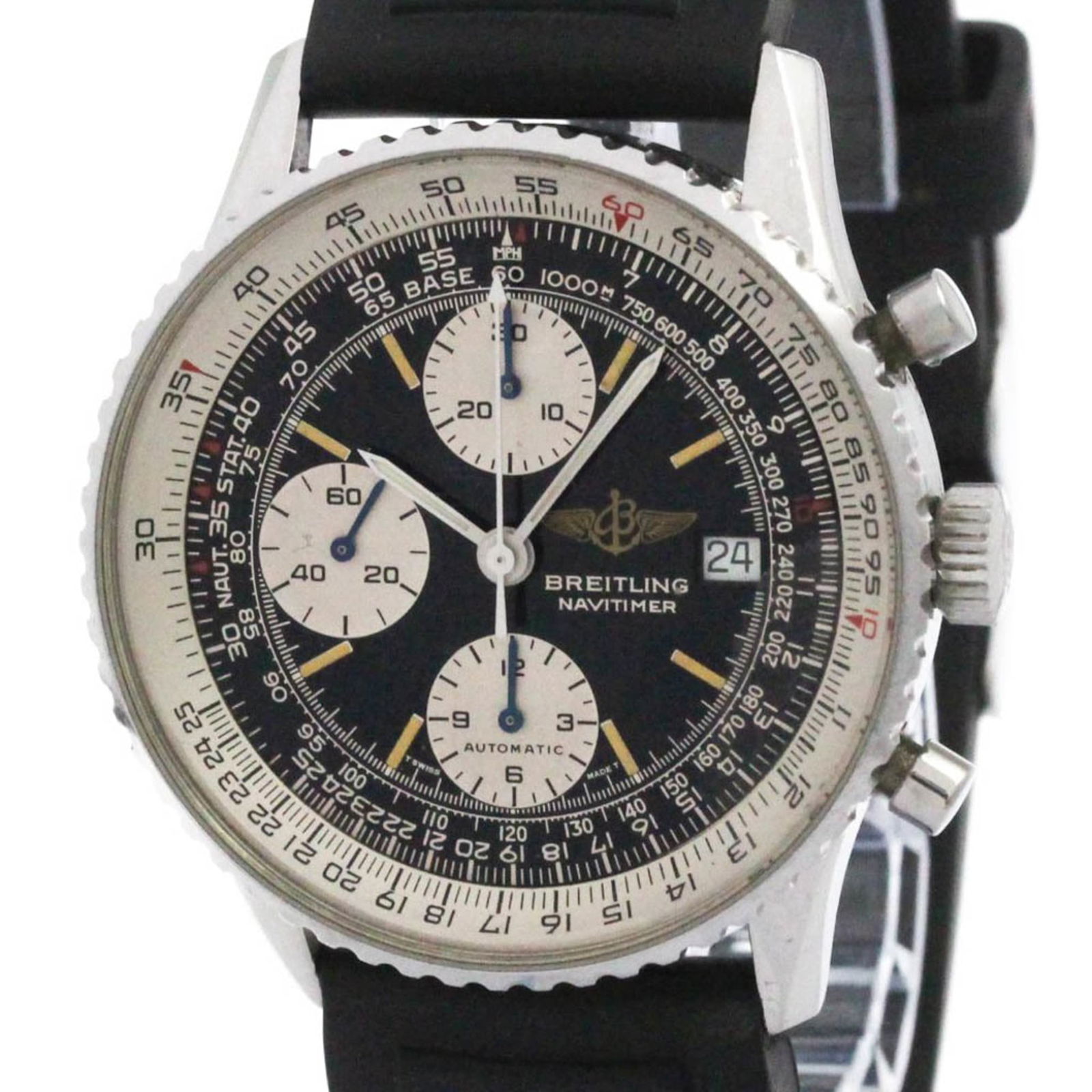 Breiling Old Navitimer Steel Automatic: Brand: Breitling Type: Wristwatch Style: Sport Gender: Men Material (Case): Stainless Steel Material (Band): Rubber Color (Dial): Black Case Diameter: 41mm / 1.61'' Condition: Used (very good), A few