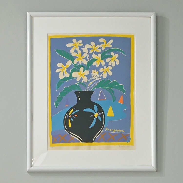 Ken Done "Frangipani" Silkscreen Print 435/500 Autographed: Artist: Ken Done Type: Print Size: Medium Theme: Art Material: Paper Original/Licensed Reprint: Original Production Technique: Screen Printing Product Disclaimer: Please review the full description an