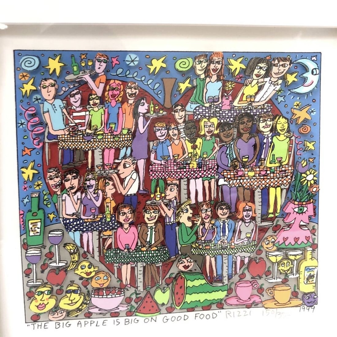 James Rizzi Big Apple Good Food 1999 3D Art Silkscreen Edition Autographed: Country Of Origin: United States Artist: James Rizzi Unit Of Sale: Single Piece Signed: Yes Size: Medium Period: Contemporary (1970 - 2020) Material: Paper Framing: Framed Original/Licensed Reprint: O