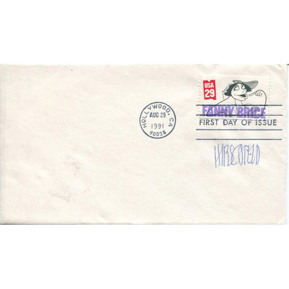 Al Hirschfeld Autographed 1991 First Day Of Issue Cache: Al Hirschfeld Autographed 1991 First Day of Issue Cache signed in blue pen Features a Fanny Brice Stamp Good Condition COA Product Disclaimer: Not affiliated with any team or league. Signatures are un